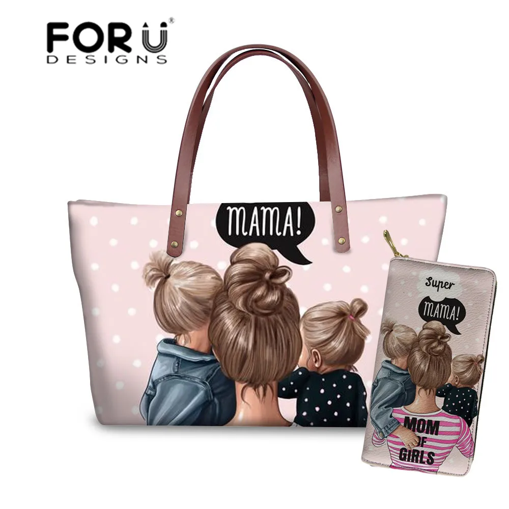 YQ3988ALZ21 FORUDESIGNS/сумки-шопперы для женщин, королевская принцесса, супер мама и ребенок, роскошные сумки и кошелек с принтом, набор, женские пляжные сумки, женская сумка - Цвет: YQ3988ALZ21