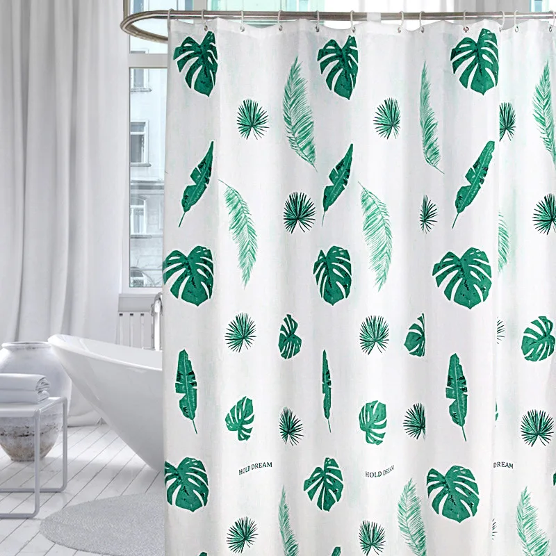 

Green Banana Leaf Waterproof Shower Curtain Upscale Bathroom Thickened Polyester Fabric Warm Shower Curtain 180x180cm 12pcs Hook