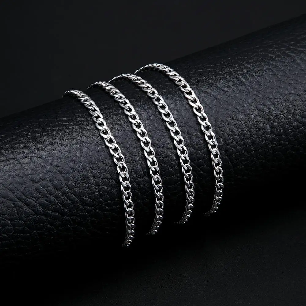 Punk Size 2-7mm Mens Curb Cuban Link Chain Stainless Steel Necklace Women Silver Color Male Jewelry Gifts Hiphop Boy