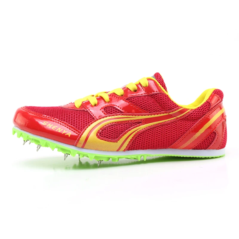Спортивная обувь с шипами; тренировочный спортивный костюм для мужчин и женщин; Профессиональная беговая дорожка; беговые кроссовки; мягкие кроссовки; Размеры 35-45 - Цвет: Красный