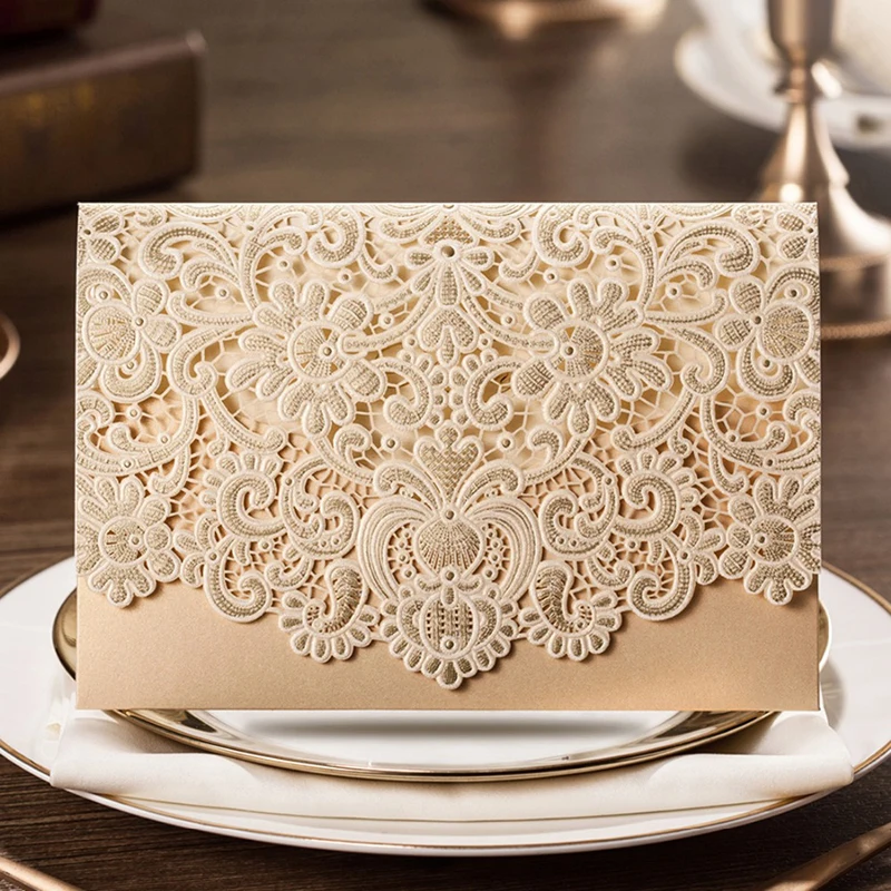  10pcs/Set 18.5x12.8cm Custom Wedding Invitation Greeting Cards Laser Cut Birthday Bridals Festive A - 4000601078067