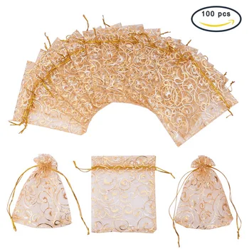 

1 Set 100pcs Printed Organza Bags Jewelry Pouch Bags Organza Drawstring Pouches