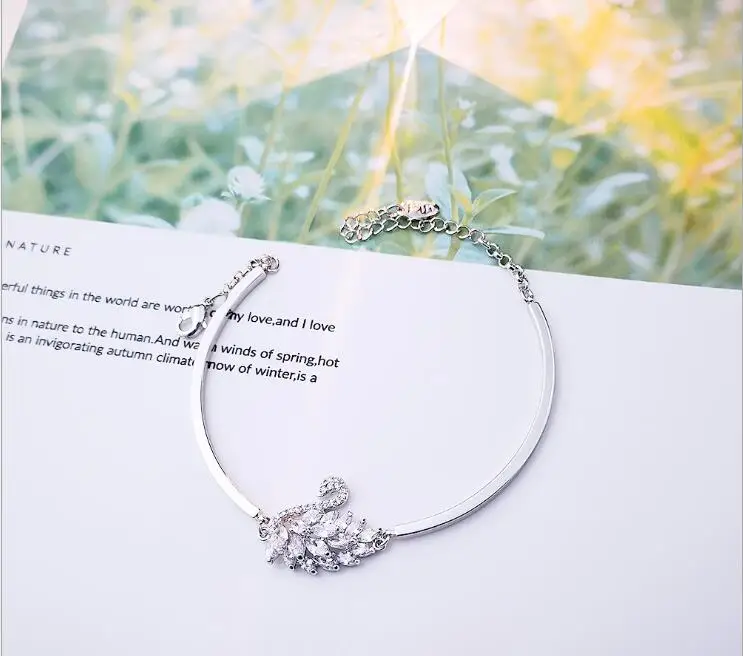 White gold-plated Градиент Лебедь Цветной циркон браслет Новые популярные ювелирные изделия Шарм Браслет - Окраска металла: White gold-plated