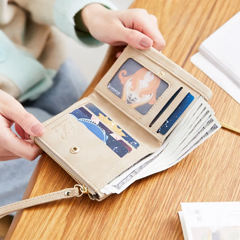 Women Short Wallet Cute Bird Tree Pattern Design Girls Zipper Coin Purse Ladies ID & Credit Card Holder PU Small Clutch Bag 3