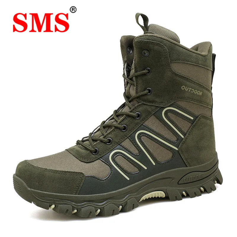 SMS Army Combat Boots Military Boots Men Hiking Shoes Breathable Tactical Combat Desert Training  Anti-Slip Trekking Shoes