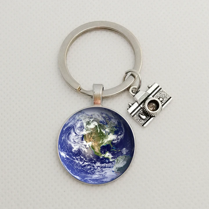 Earth Keychain Camera Keychain Cosmic Jewelry Dome Glass Keychain