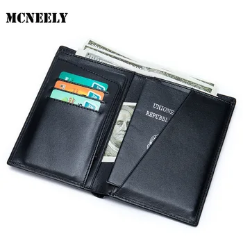 

2020 Genuine Leather Men's Wallets with Passport Cover Vintage Short Wallet Cowhide Purse Money Credit Card Holder Purse For Men