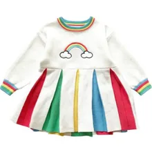 Платье для девочек; детская одежда; осенне-зимнее вязаное платье в западном стиле с вышивкой радуги; свитер; платье принцессы для малышей