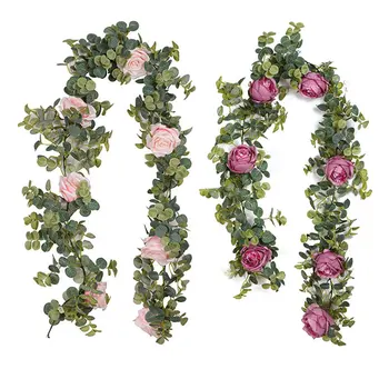 

1pcs Artificial Ross Flower String Home Wedding DIY Flower Decor Garland Greenery Garland Eucalyptus Backdrop Wall Hanging Decor
