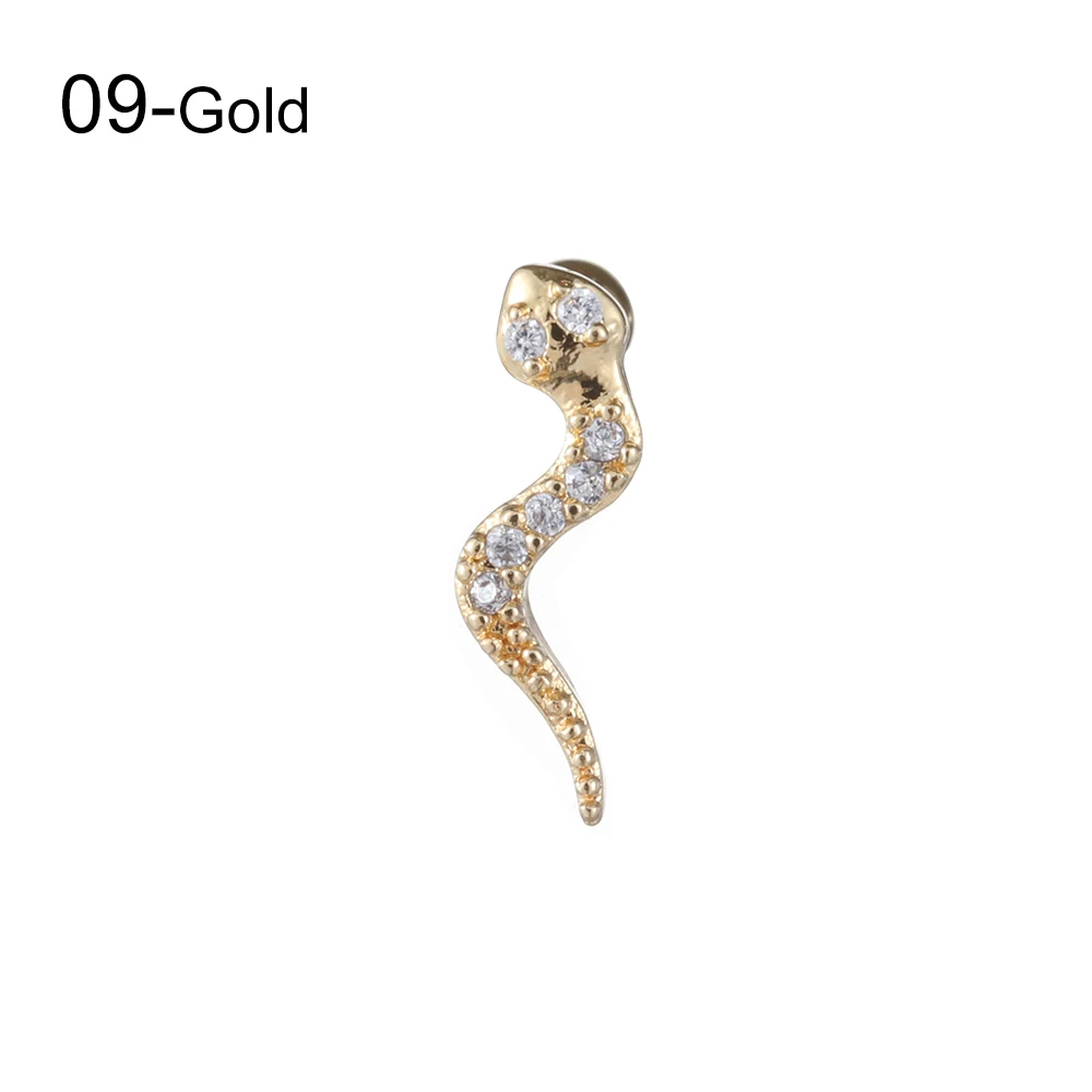 9-Gold 20 г серьги из нержавеющей стали шпилька закручивающаяся задняя часть Стад Змея Ящерица Цветок Луна для хряща ушной раковины шпилька спираль Конч пирсинг серьги ювелирные изделия - Окраска металла: 9-Gold