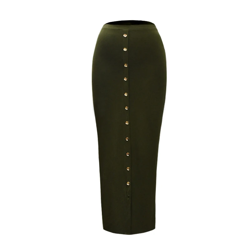 Dark green Размера плюс Faldas Mujer Moda Весна Абаи мусульманское длинное Высокая Талия Кнопка облегающая юбка Jupe юбки Ropa Костюмы - Цвет: Dark green
