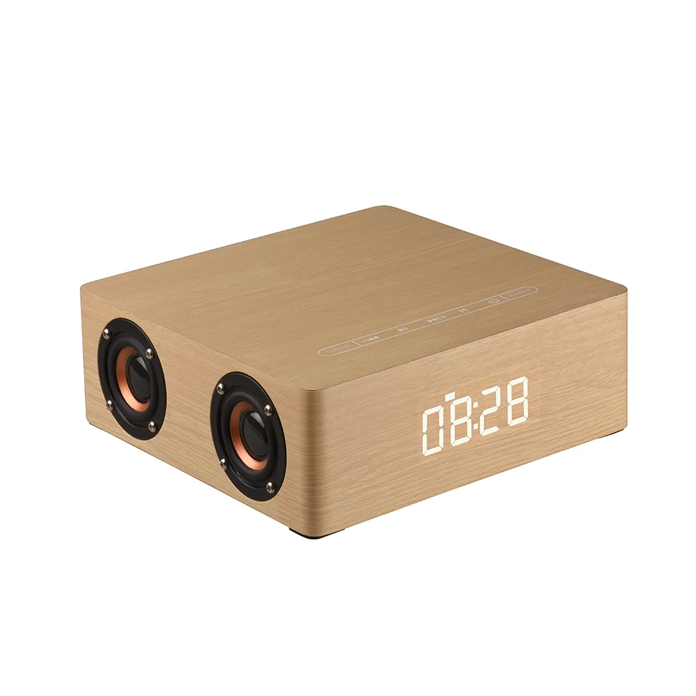 Q5C деревянные Bluetooth колонки BT 4,2 3 Вт* 4 Рог времени дисплей Будильник сенсорная кнопка Поддержка TF карты u-диск AUX сабвуфер динамик