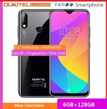 Перейти на Алиэкспресс и купить Мобильный телефон OUKITEL Y4800 6,3 дюймFHD + смартфон с большим экраном Android 9,0 Octa Core 6G 128G отпечаток пальца 4000mAh 9 V/2A Face ID