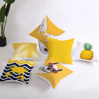 

Yellow Decorative Pillow Case Pineapple Lemon Polyester Velvet Cushion Cover