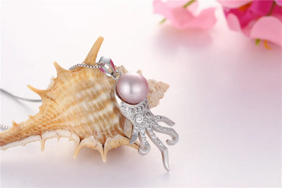 Dainashi Top Quality 925 Sterling Silver Octopus Zircon Pendant Jewelry Genuine Natural Freshwater Pearl Necklace for Women