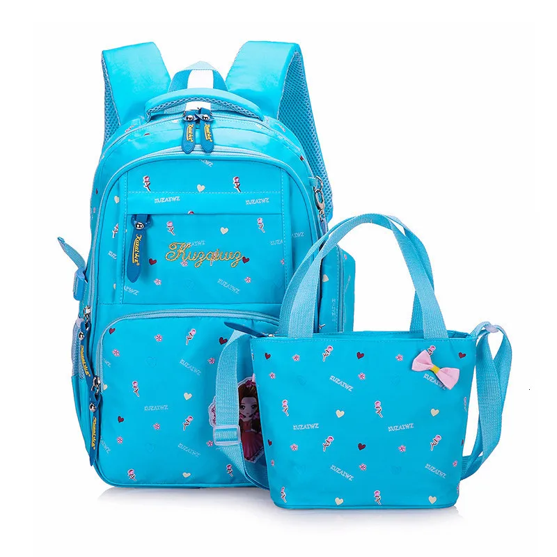 sky blue Милые модные школьные сумки рюкзак 3 шт./компл. девочек путешествия рюкзак дети принцесса ортопедический школьный ранец Рюкзак Школьная Сумка - Цвет: sky blue