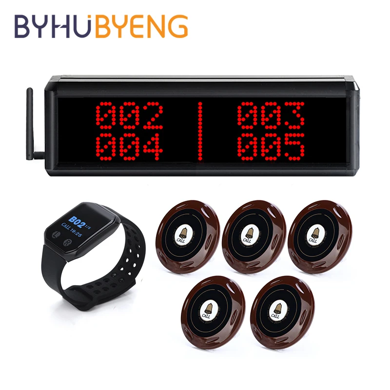 

BYHUBYENG Wireless Restaurant Service Table Buzzer Waiter Calling Paging System Watch Queue Number Machine Beepers For Food
