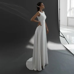 Elegant White Civil Wedding Gown For Bride 2022 Dress Cap Sleeves Floor Length Backless Plus Size  A Line Robe De Mariee Femmme