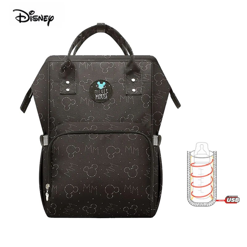 Disney, сумка для мамы, женская, многофункциональная, подгузник, детская, USB, бутылка, изоляция, сумка для беременных, большая емкость, рюкзак для подгузников, красный - Цвет: Black