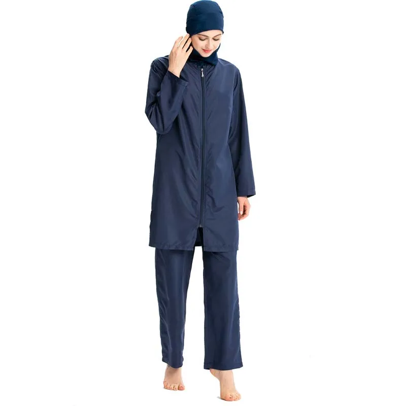 Navy blue BAILUNMA женский мусульманский спортивный Буркини Дамская мусульманская одежда Burkinis Мусульманский купальник закрытый купальник хиджаб M007 - Цвет: Navy blue