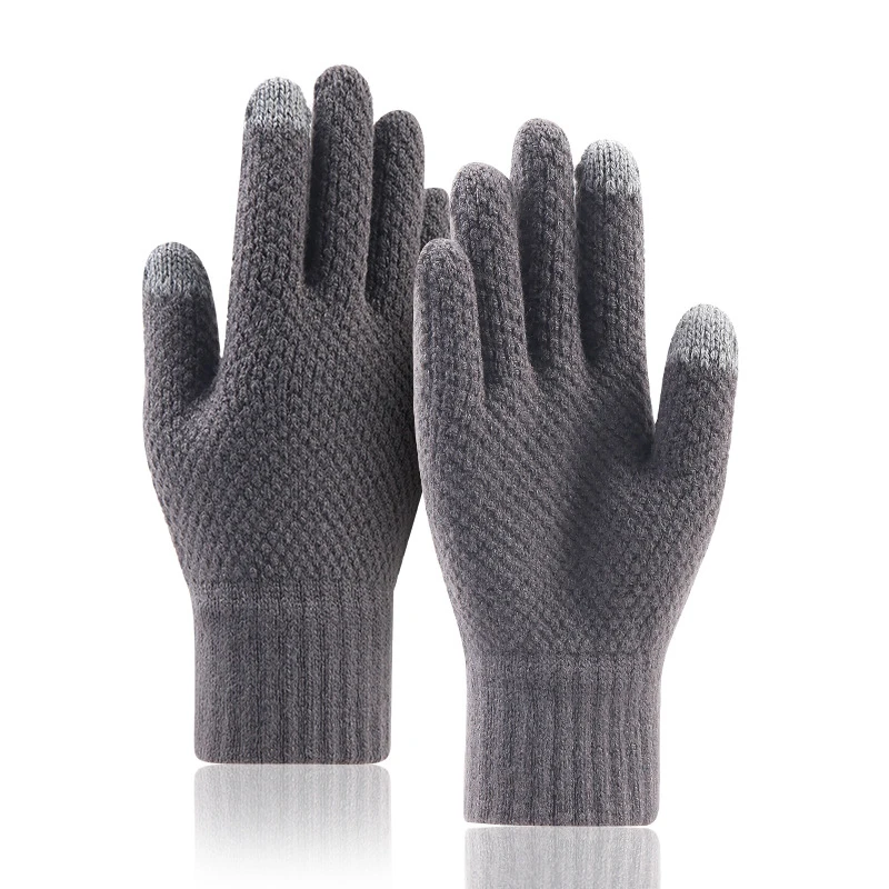 heated gloves for men Winter Men Knitted Gloves Touch Screen Autumn Male Mittens Thicken Warm Wool Cashmere Non-Slip Ski Full Finger Gloves men's fitted leather gloves Gloves & Mittens