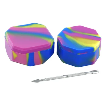 

2pc Food grade Silicone Container Jars 129ml&97ml capacity Non-stick dab Container Tank+1 pa metal Dab Tool For Tobacco Cream