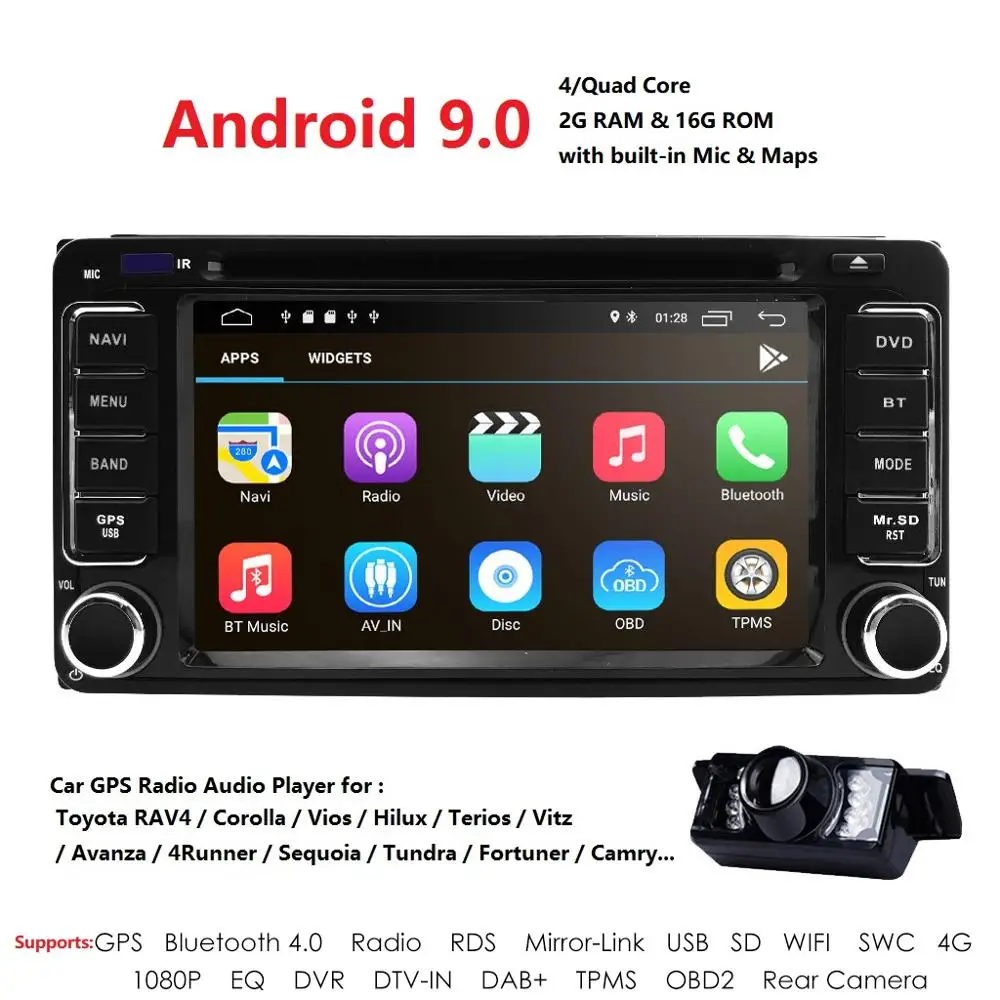 2 din Автомобильный Радио gps Android 9 0 dvd-плеер для Toyota RAV4 COROLLA Land cruise 100 200 Camry yaris prado 150Hilux
