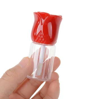 

New 1pcs 10.5ml Empty Lip Gloss Tubes Transparent DIY Lip Balm Bottle Containers with Rose Flower Shaped Cap Refillable Bottle