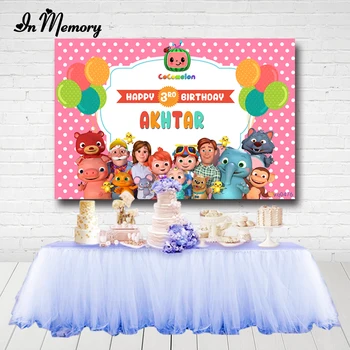 

InMemory Pink Theme Cocomelon Photography Backgrounds Balloons Kids Happy Birthday Party Backdrops Photo Studio Custom Poster