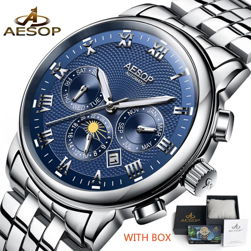 AESOP Men's Business Mechanical Watch Automatic Luxury Luminous Wristwatch Stainless Steel Clock Men Relogio Masculino | Наручные