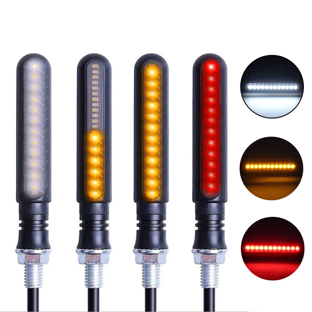 

4 Pcs Motorcycle Turn Signals Tail Light 24 LED Flowing Water Flashing Blinker Brake Running Light DRL Flasher Tail Lamp