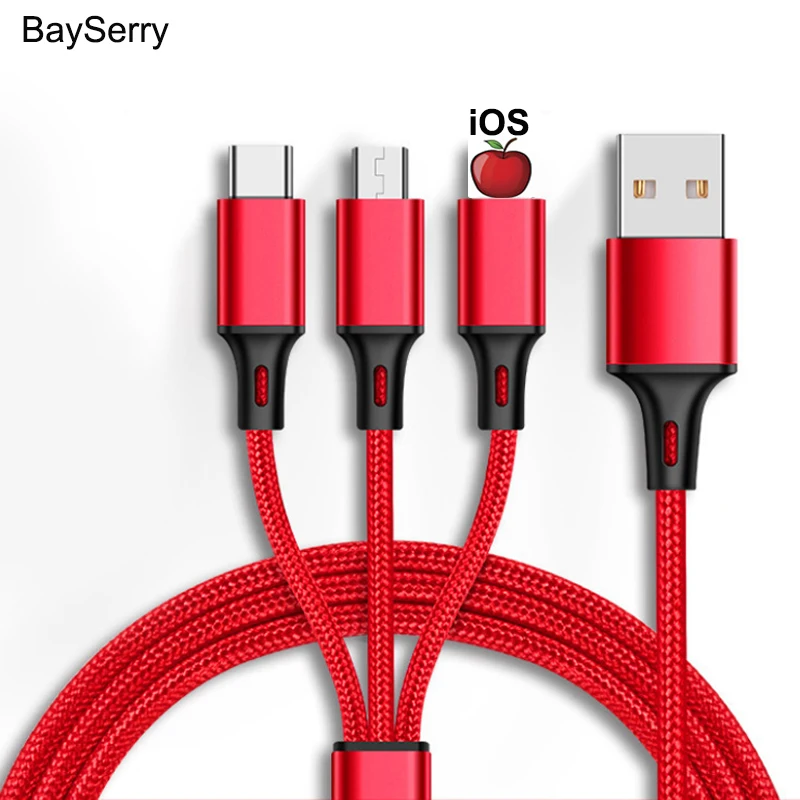 BaySerry кабель для быстрой зарядки Micro usb type C 3 в 1 зарядный кабель для iPhone XR 11 Pro Max samsung s9 Xiaomi Usb C Кабели для телефонов