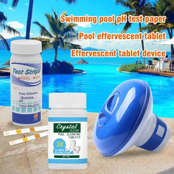 

Swimming Pool Cleaning Set 50 Pcs Pool Cleaning Tablet + Floating Pools Dispenser + 50pc 3 In 1 Ph Test Strips Pool Cleaning Set
