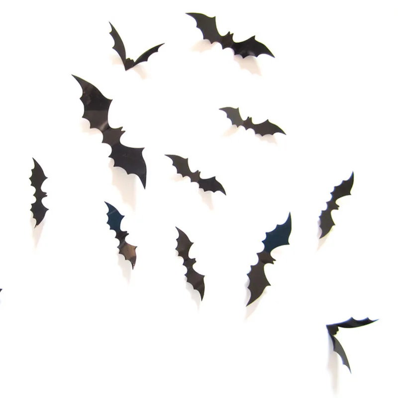 2019 New 12Pcs Halloween 3D Spooky Bat Decoration Wall Glass Sticker Halloween Party Bar Decals Set waterproof wear-resistant
