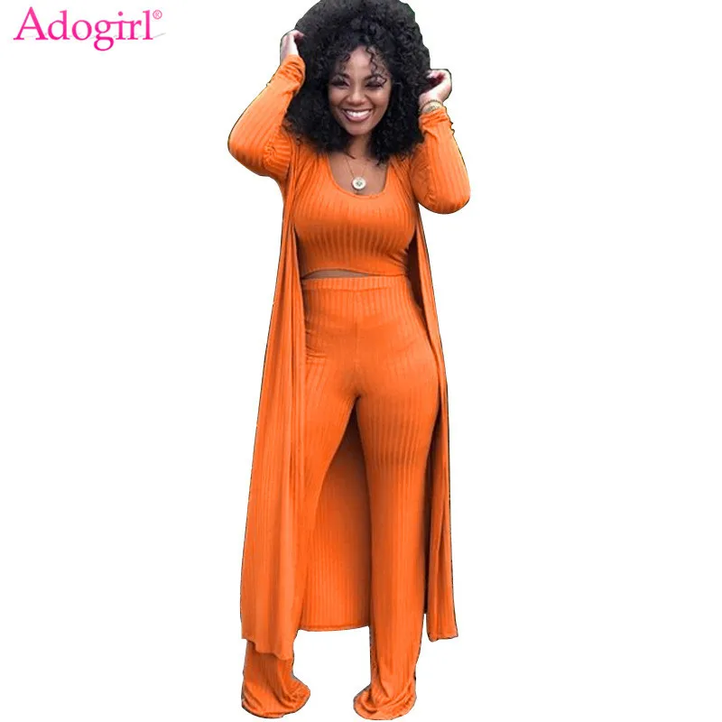 Комплект из 3 предметов Adogirl в рубчик укороченный топ на бретелях брюки с широкими