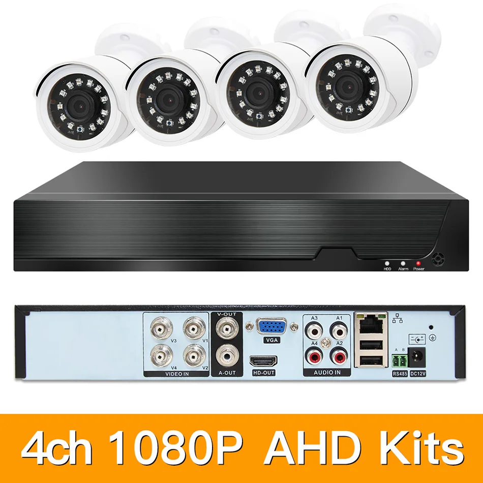 4ch 1080P AHD комплекты системы видеонаблюдения CCTV безопасности Гибридный DVR Открытый bulllet AHD камера видеонаблюдения P2P XMEYE 2MP комплекты