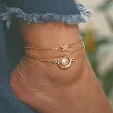Аксессуары Ретро мода пятиконечная звезда жемчуг кулон ноги украшения луна сплав многослойный ножной браслет