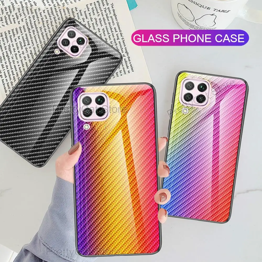 Роскошный чехол из углеродного волокна и закаленного стекла для Huawei Honor V30 20 Pro 9X 8X
