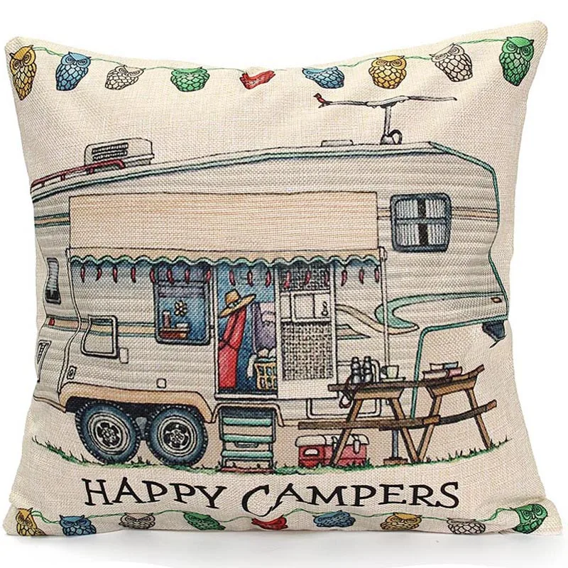 Чехол для подушки автомобиля Campers хлопковый льняной чехол Happy and дивана