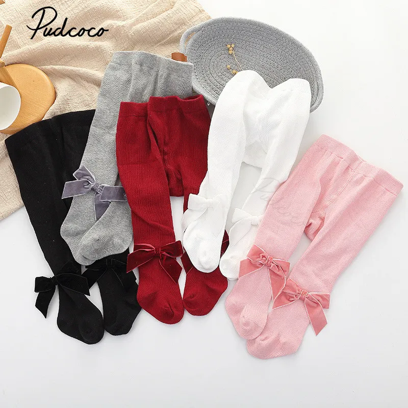 Infant Newborn Baby Girls Pantyhose Solid Bowknot Leggings Four Seasons Long Stockings 5 Colors 0-3Years girls pantyhose children stockings