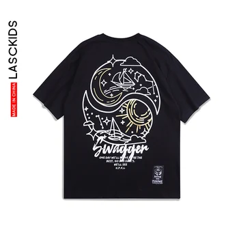 

LASCKIDS Tee Shirts Tai Chi Hip Hop Oversized T shirt Cotton Men Black Tops Graphic Print Summer T Shirt Homme de Marque KX58