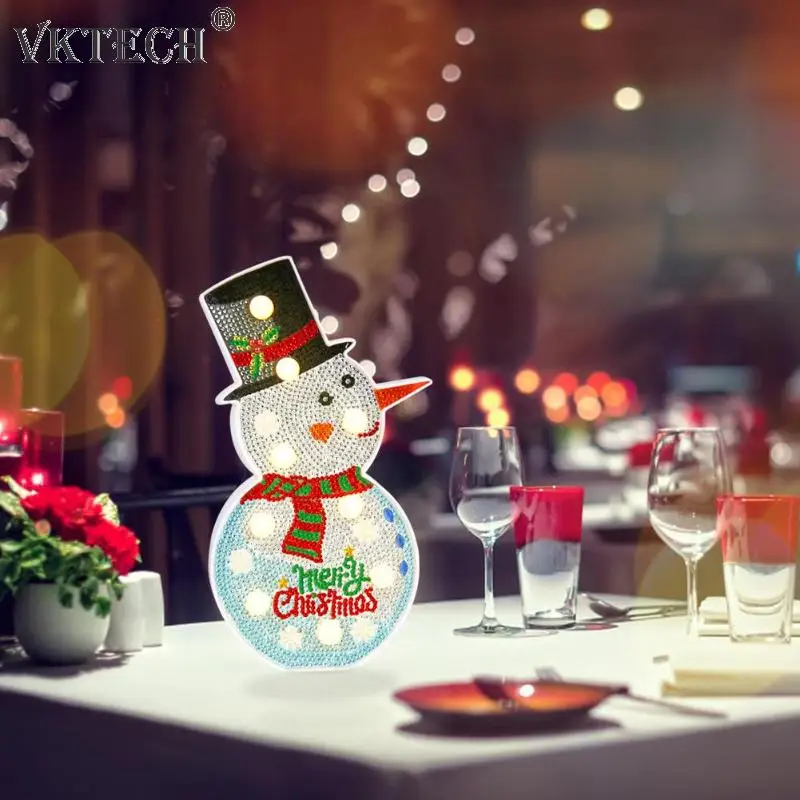 DIY алмаз особенной формы живопись лампа Рождественский снеговик дерево светодиодный ночник светящееся Рождественское украшение для дома