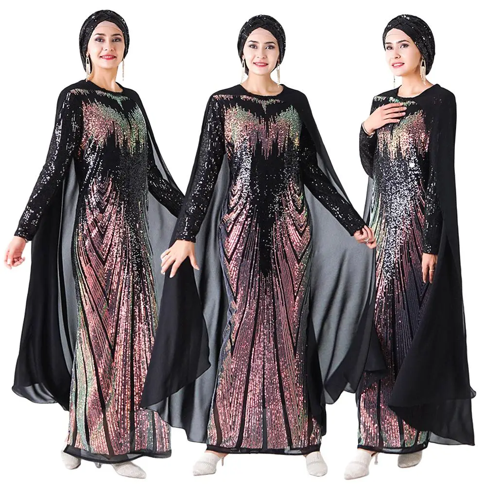 Накидка с пайетками для женщин abaya Длинное Макси платье вечернее коктейльное платье мусульманский Дубай Арабский плащ исламский халат длинные платья мода