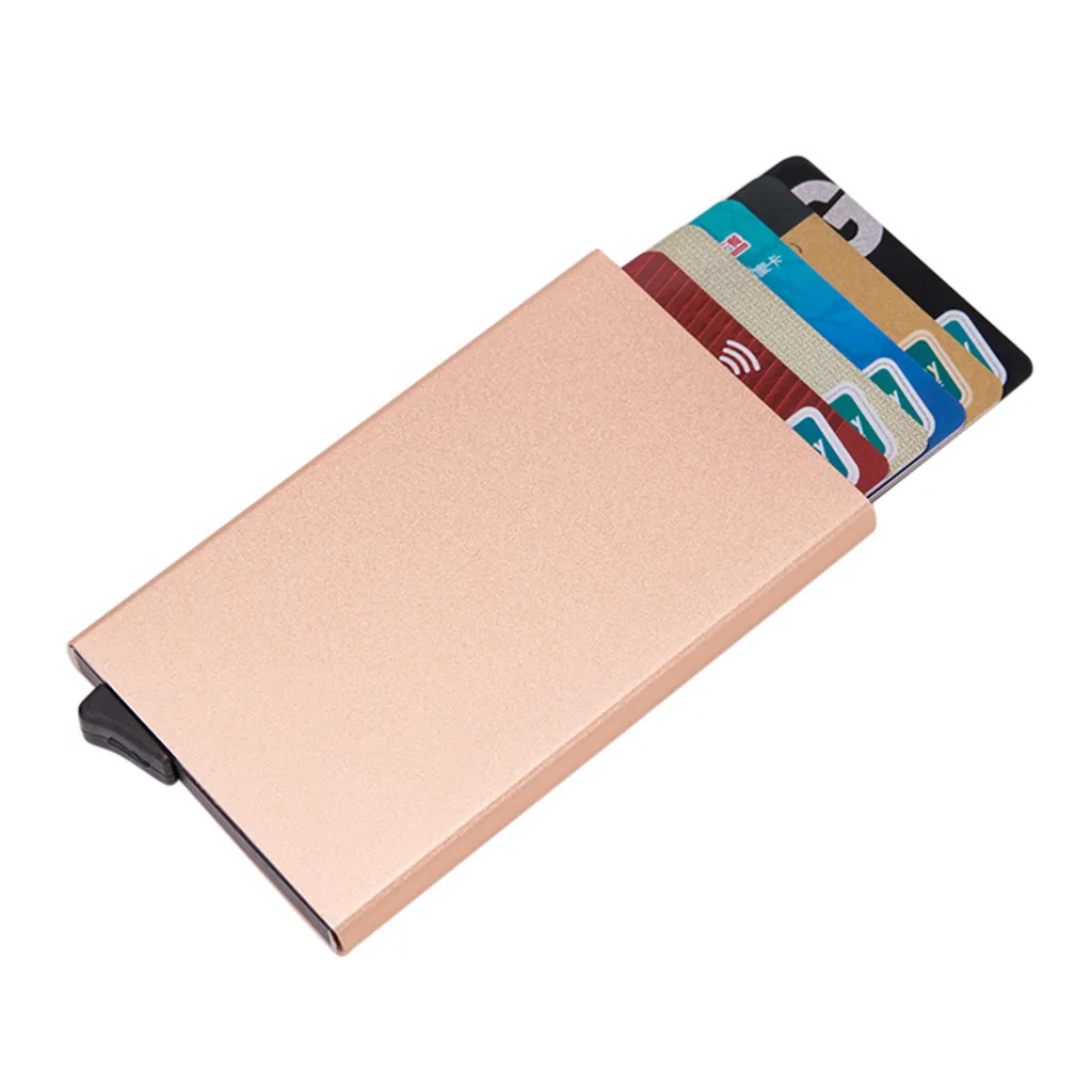 

High-grade Alumina Mult-card Holder Solid Color Automatic Pop-up Anti-theft Bank Card Box Mini Business Card Case ##0