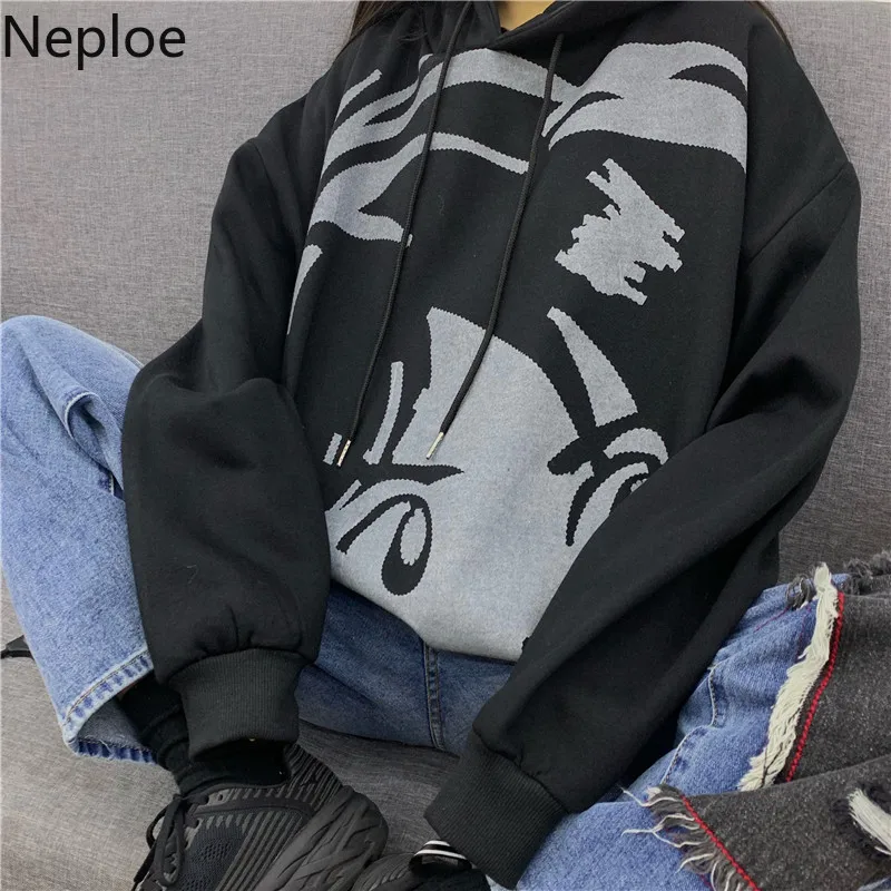 Толстовки Neploe с мультяшным принтом, женские ретро толстовки с капюшоном и длинным рукавом, свободные Модные женские пуловеры, топы 80567