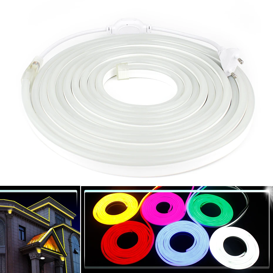 US $22.99 5M 10M 15M 20M 220V Flexible LED Neon Light Strip EU Adapter Outdoor IP68 Led Ribbon Tape Garden Christmas Decor Led Strip Light