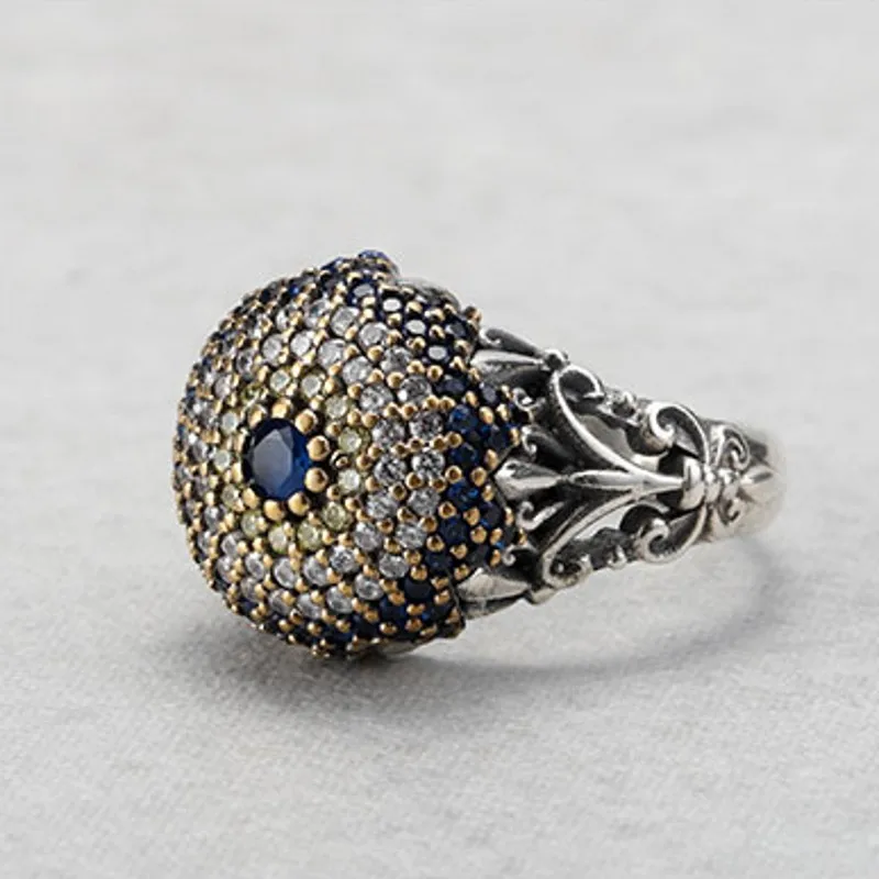 Silver plated good luck charm evil eye protection ring prague astronom –  www.OnlineSikhStore.com