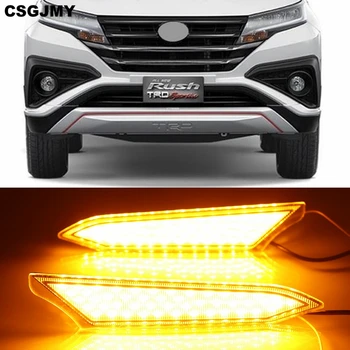 

2PCS LED DRL Daytime Running Light With Yellow Turn Signal Style Relay 12V ABS Waterproof Fog Lamp For Toyota Rush 2018 2019