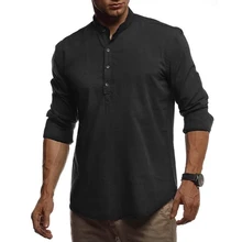 Уличная Мужская рубашка с длинным рукавом, стоячий свинцовый льняной пуловер, мягкий, удобный, дышащий, для походов, кемпинга, мужская рубашка