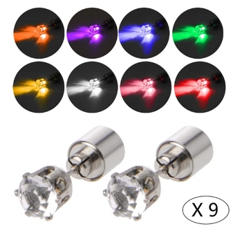 

9 Pairs Shiny Diamond LED Color Change Party Stud Earrings Light Up Flashing Blinking Stud Earrings Kit Fashion Jewelry